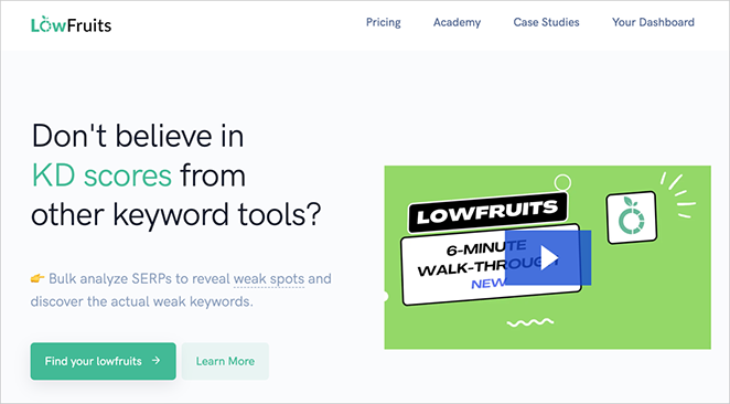 LowFruits keyword research tool for SEO