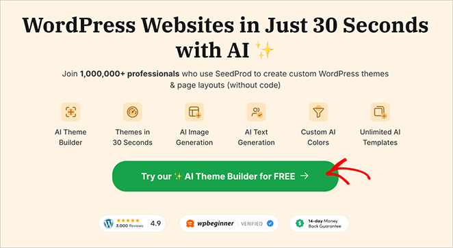 Try SeedProd WordPress AI Theme Builder Free