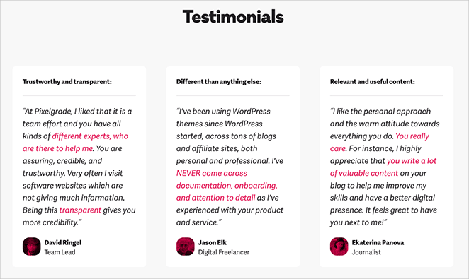 Ebook landing page testimonials