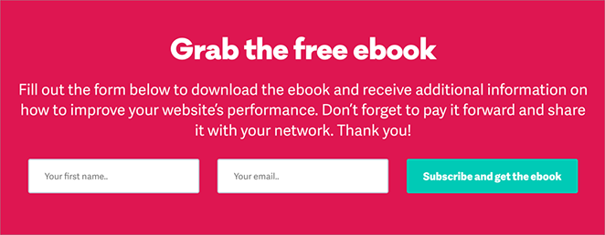 Ebook landing page signup form