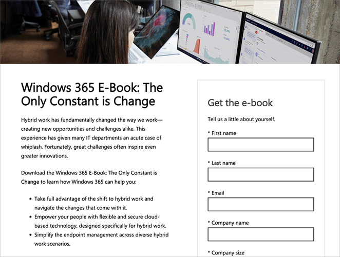 Microsoft ebook landing page example