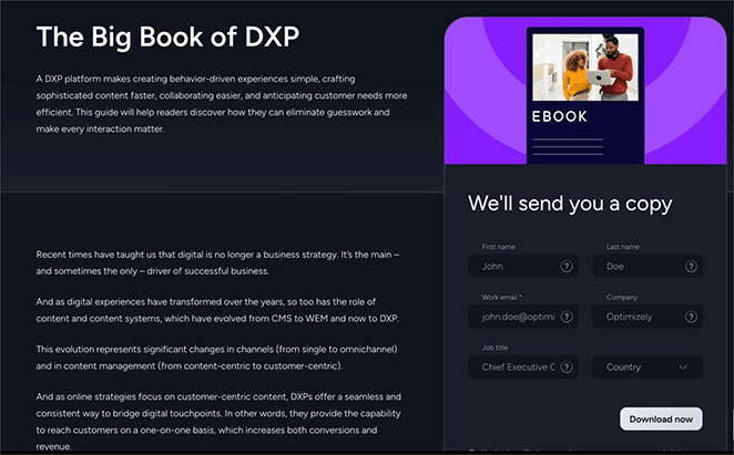 Optimizely ebook landing page example