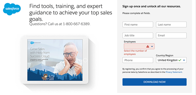 Salesforce ebook landing page example