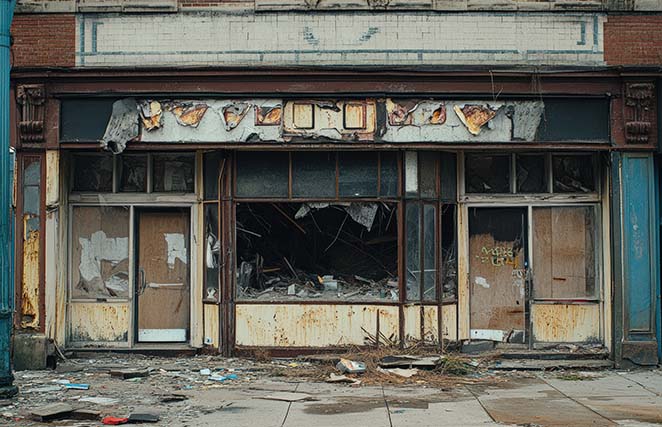 Example of an old, rundown business storefront