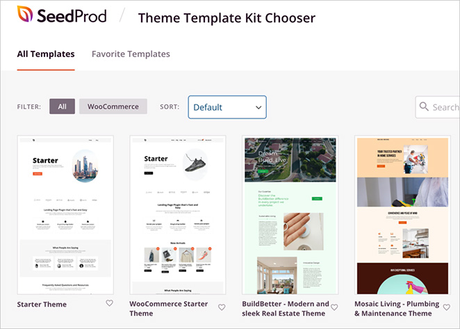 Choosing a theme template kit in SeedProd