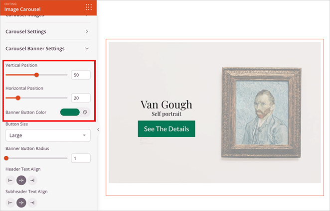 Changing the vertical and horizontal position of headers and buttons on carousel images in SeedProd