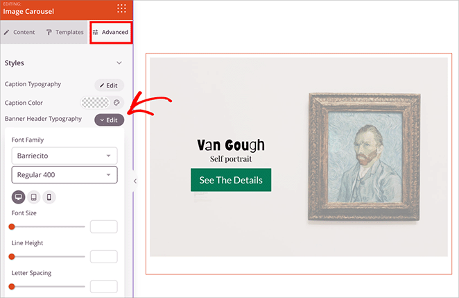 Changing header fonts and colors in SeedProd image carousel block